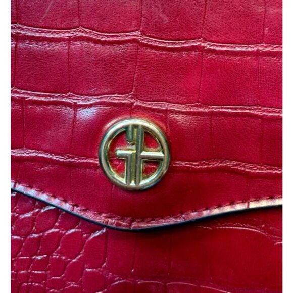 Giani Bernini Red Croc Embossed Crossbody Bag Purse Gold Hardware Adj Strap - Picture 3 of 8